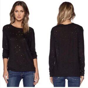 IRO Marvina long sleeve distressed linen top charcoal faded black 36/small